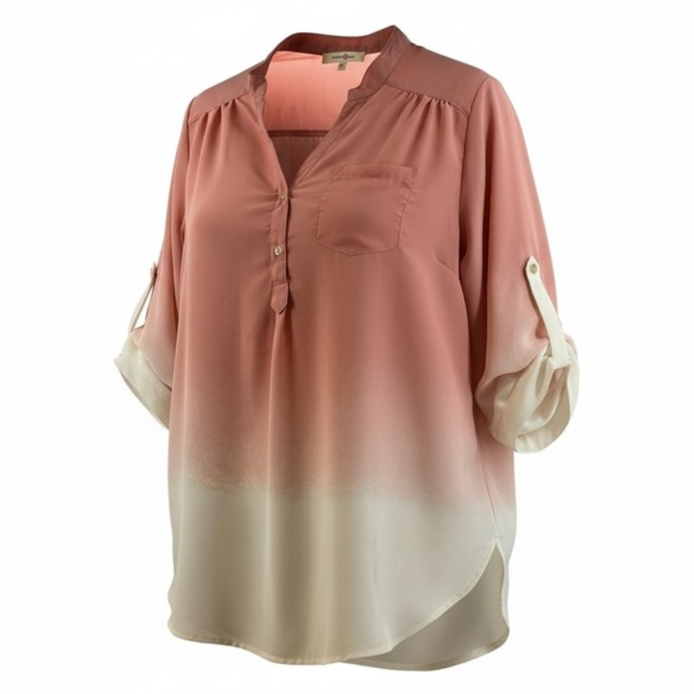 Wishful‎ Park Ombre Roll Tab Blouse Women XL Pink Cream NWT Chiffon Boho Top